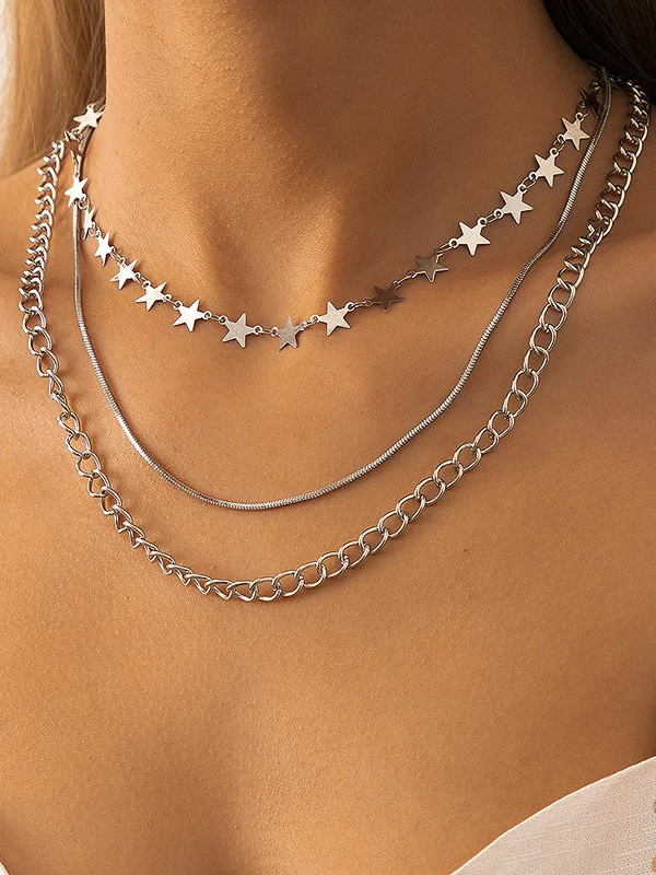 Star Shape Solid Color Snake Chain Layered Necklaces Accessories