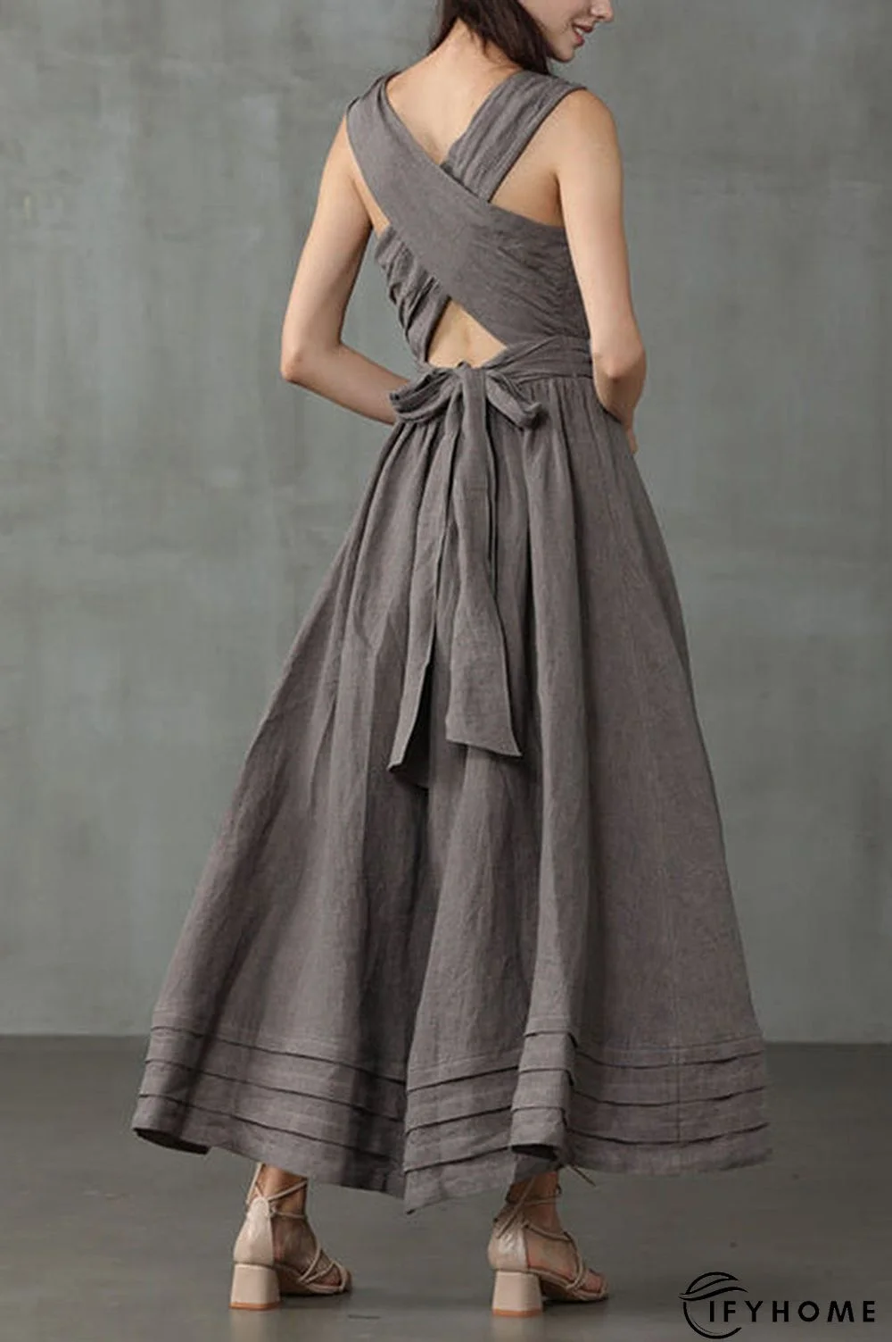 Cross Back O Neck Maxi Linen Dress | IFYHOME