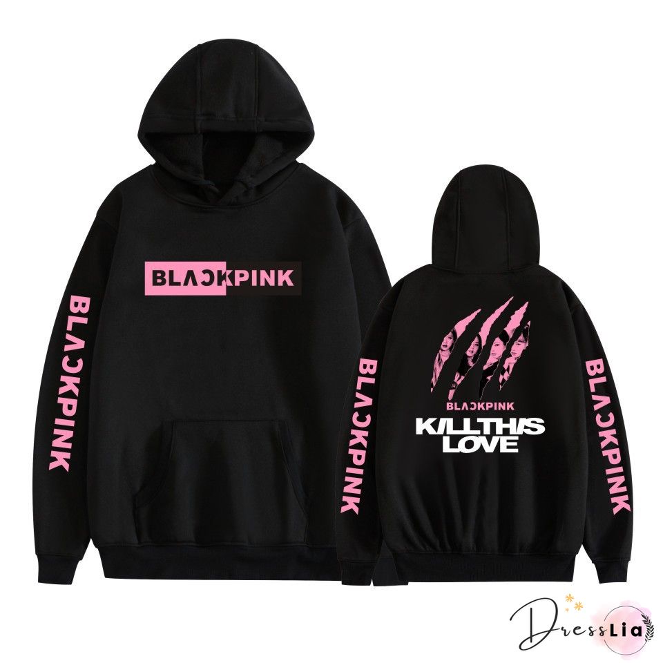 Kpop Blackpink Printed Hoodies Women Casual Personality Hooded Pullover Fashion Outdoor Long Sleeve Sweatshirts