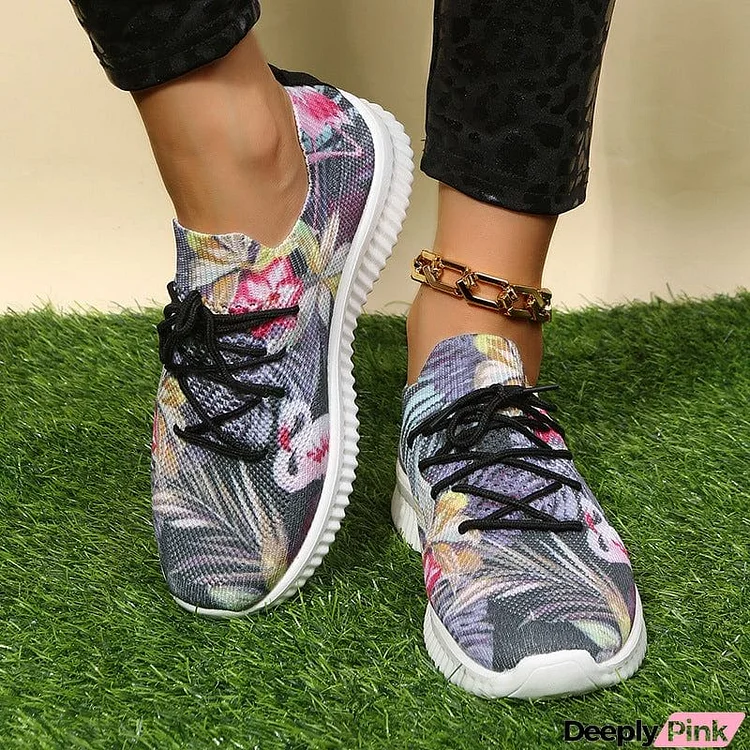 Trendy Breathable Printed Lace-Up Sneakers