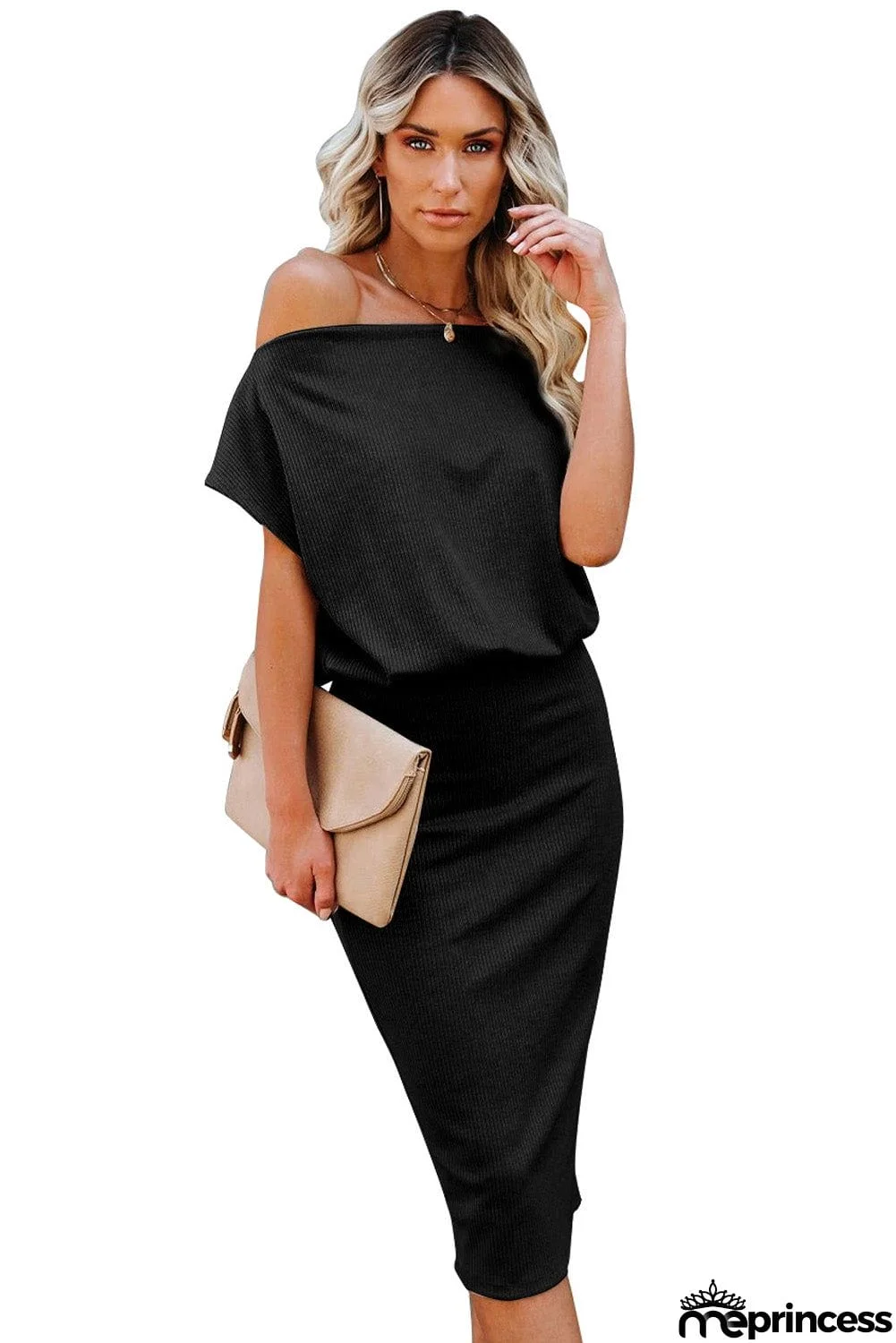 Boat Neck Knit Midi Dress