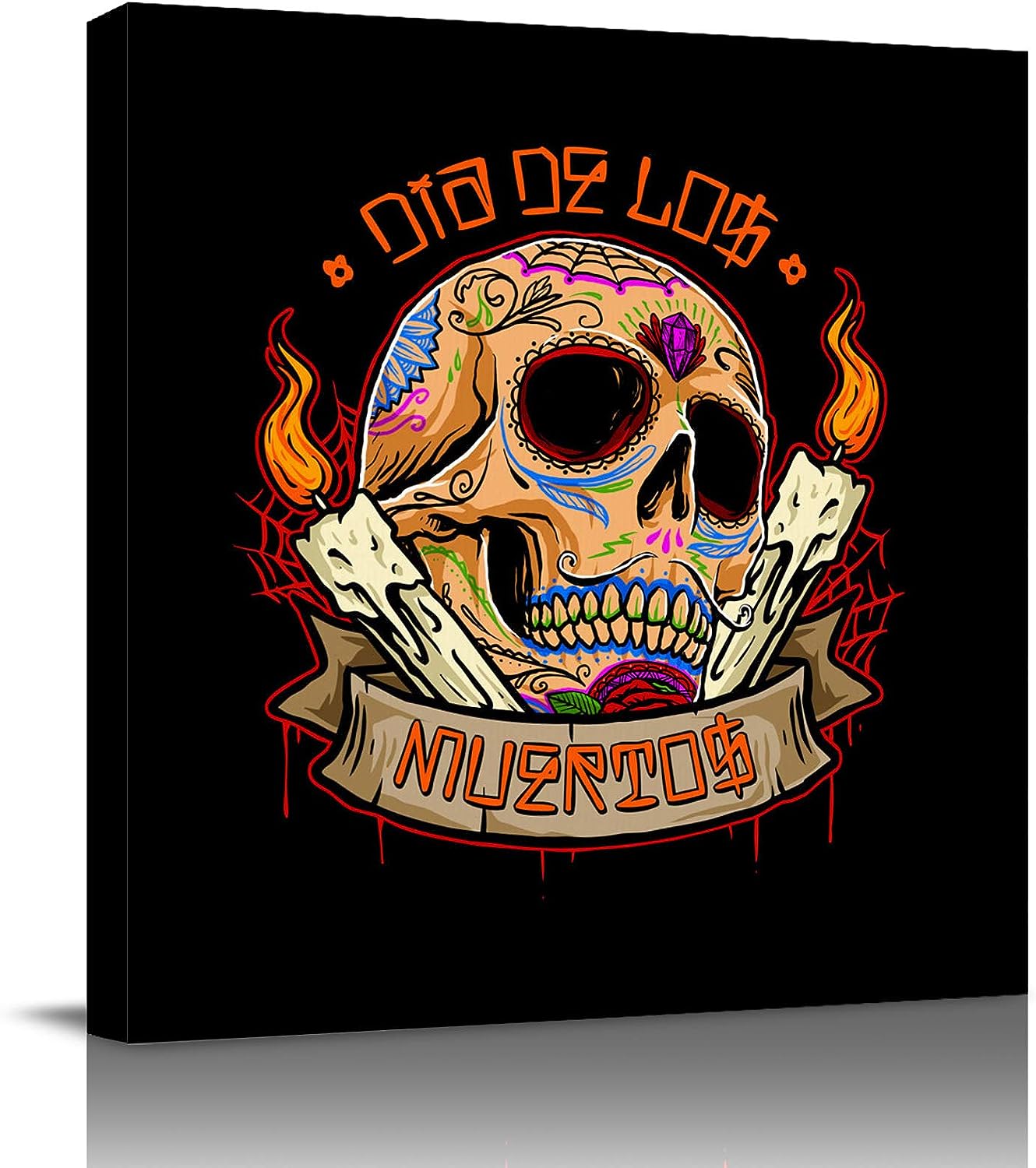 Wall Decor Poster Print Oil Paintings Canvas Reproduction for Living Room Bedroom Kitchen Ready to Hang Canvas Wall Art Print 12x12 Inch Burning Candle and Skull 12x12 Inch
