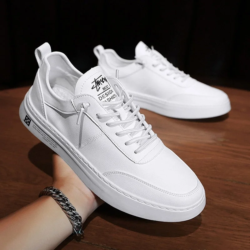 Classic Skate Shoes Leather Men Shoes Fashion Comfortable Non-slip Sweat-absorbent Flat Sneakers White Spring Man Trainers