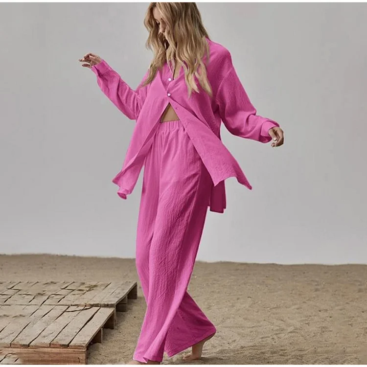 Solid Color Single Breasted Slit Two Pieces Sets