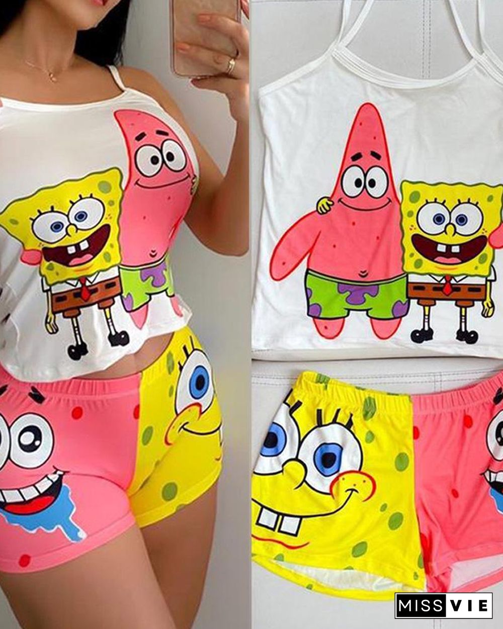 Cartoon Print SpongeBob Cami Set