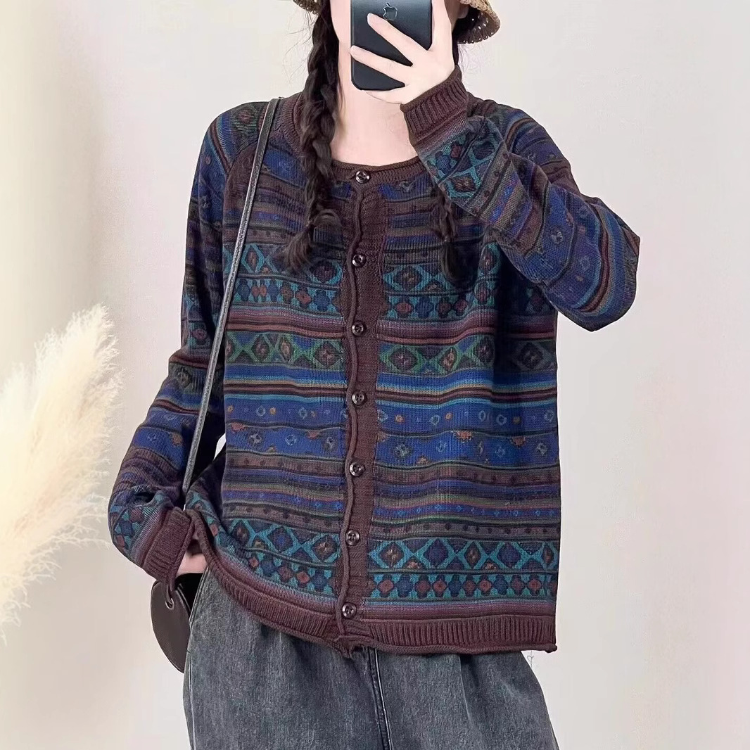 Chicfifth Sweater Women Winter Long Sleeve High Quality Autumn Vintage Top Knitted Cardigan