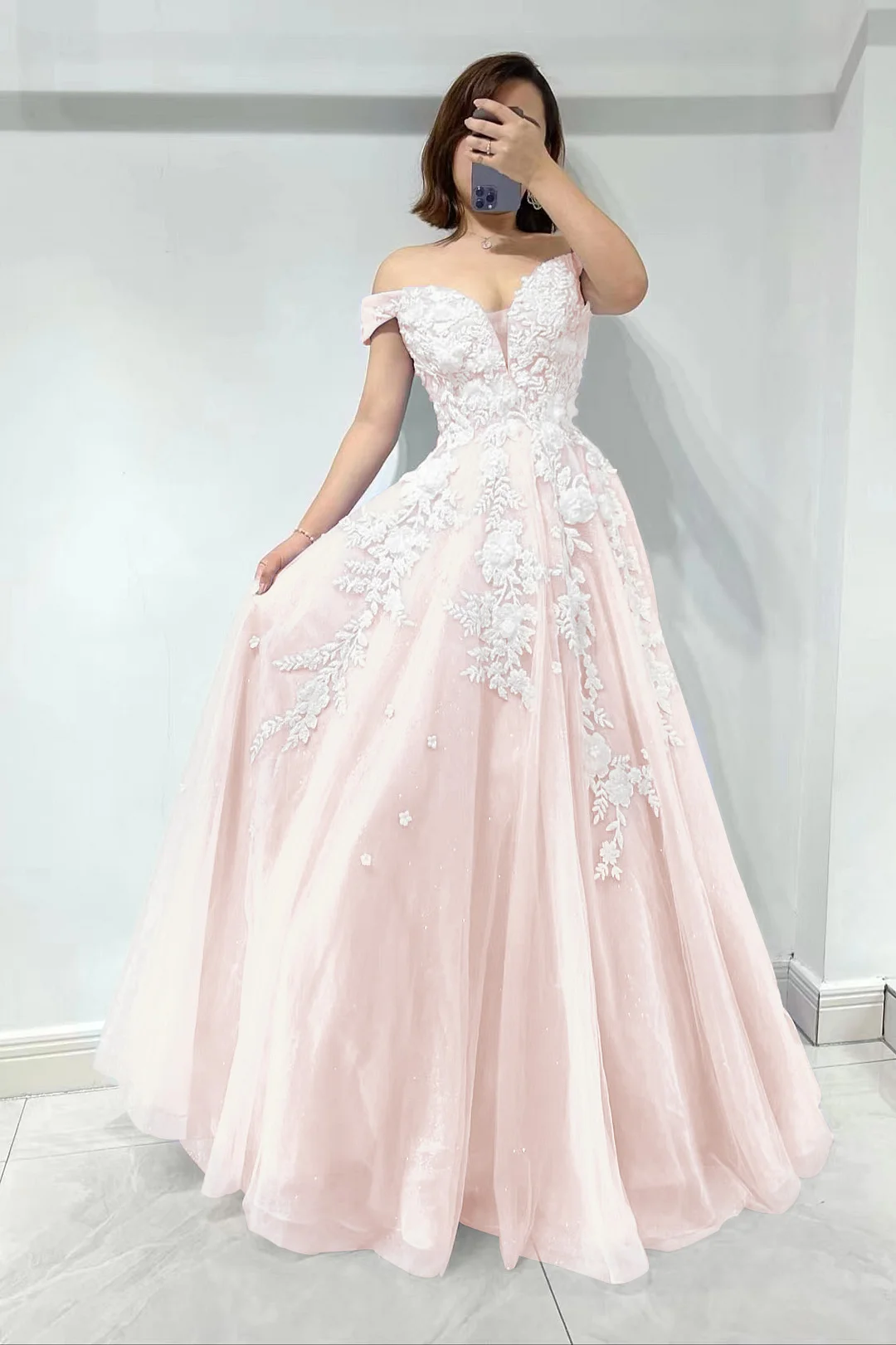 Charming Sweetheart Beaded Off Shoulder long Party Dresses, Tulle Evening Gown