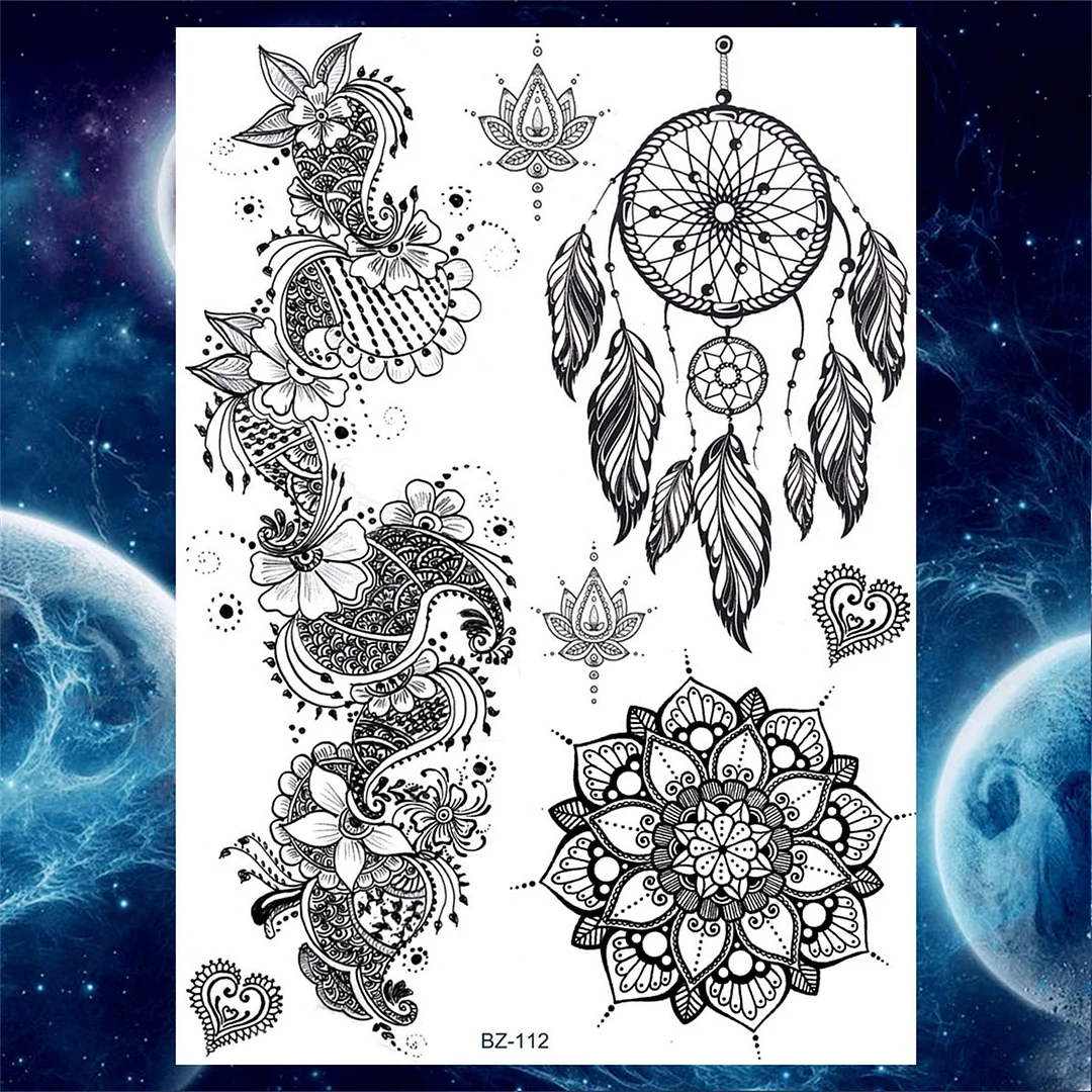 Lace Butterfly Temporary Tattoos For Women Girls Kids Tribal Black Henna Tattoo Sticker Mandala Flower Fake Jewelry Tatoos Adult