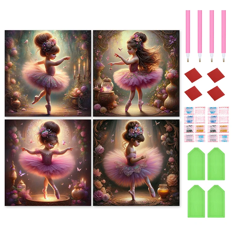 4pcs Gold Foil Fairy 30*30CM (Canvas) Full Round Drill Diamond Painting gbfke