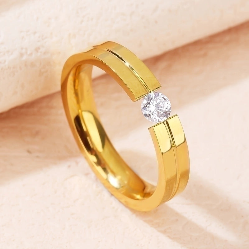 IG Style Geometric 304 Stainless Steel Zircon Gold Plated Rings