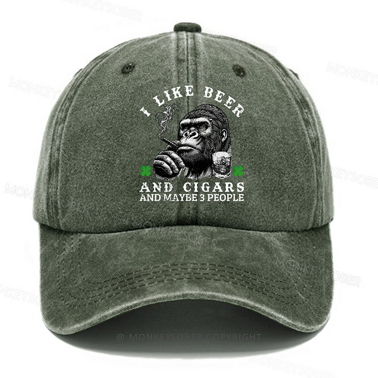 I Like Beer And Cigars And Maybe 3 People Saint Patrick's Day Washed Baseball Caps