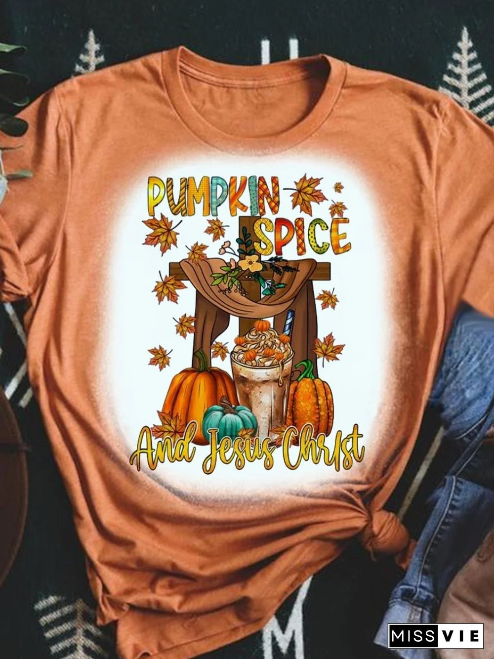 Women's Pumpkin Spice And Jesus Christ Tie Dye T-Shirt
