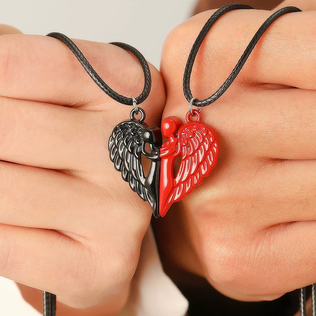 Love Angel Wings Two Color Patchwork Magnetic Necklace