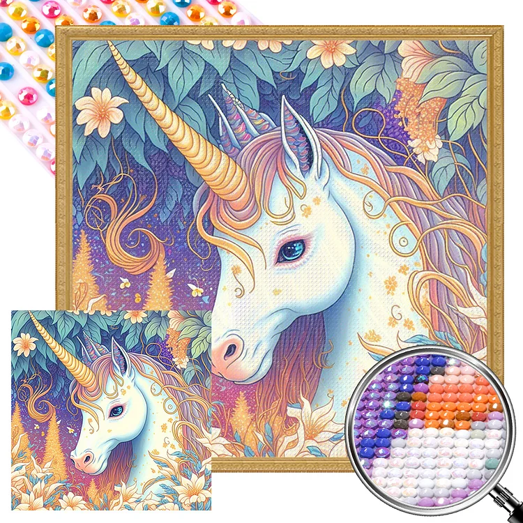 Partial AB Drill - Full Round Diamond Painting - Forest Unicorn 40*40CM