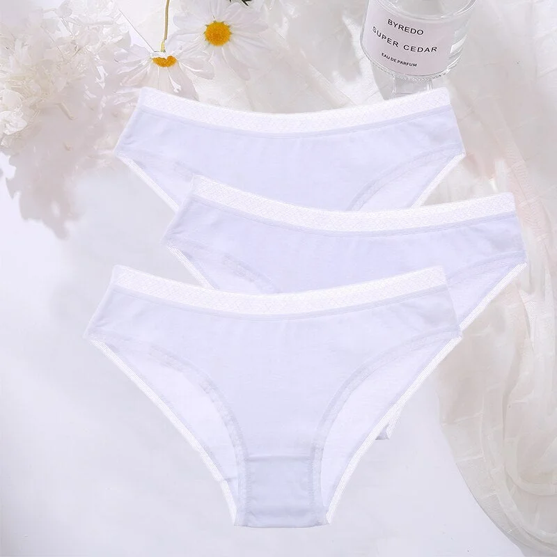 FINETOO 3PCS/Set Cotton Women Mesh Panties Sexy Perspective Lingerie Femme Underwear Girl Underpant Breathable Woman Panty Tanga