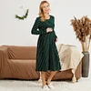 Maternity Round Collar Stripes Full Print Long-sleeve Dress