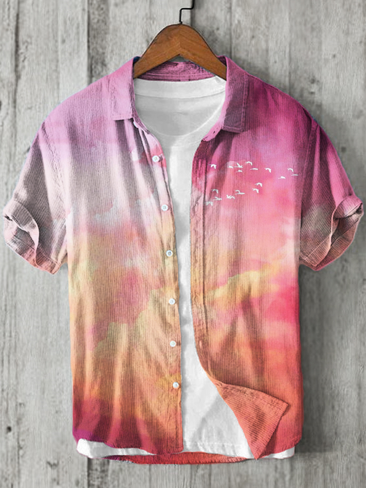 Comstylish Lesbian Flag Gradient Sky Art Linen Shirt
