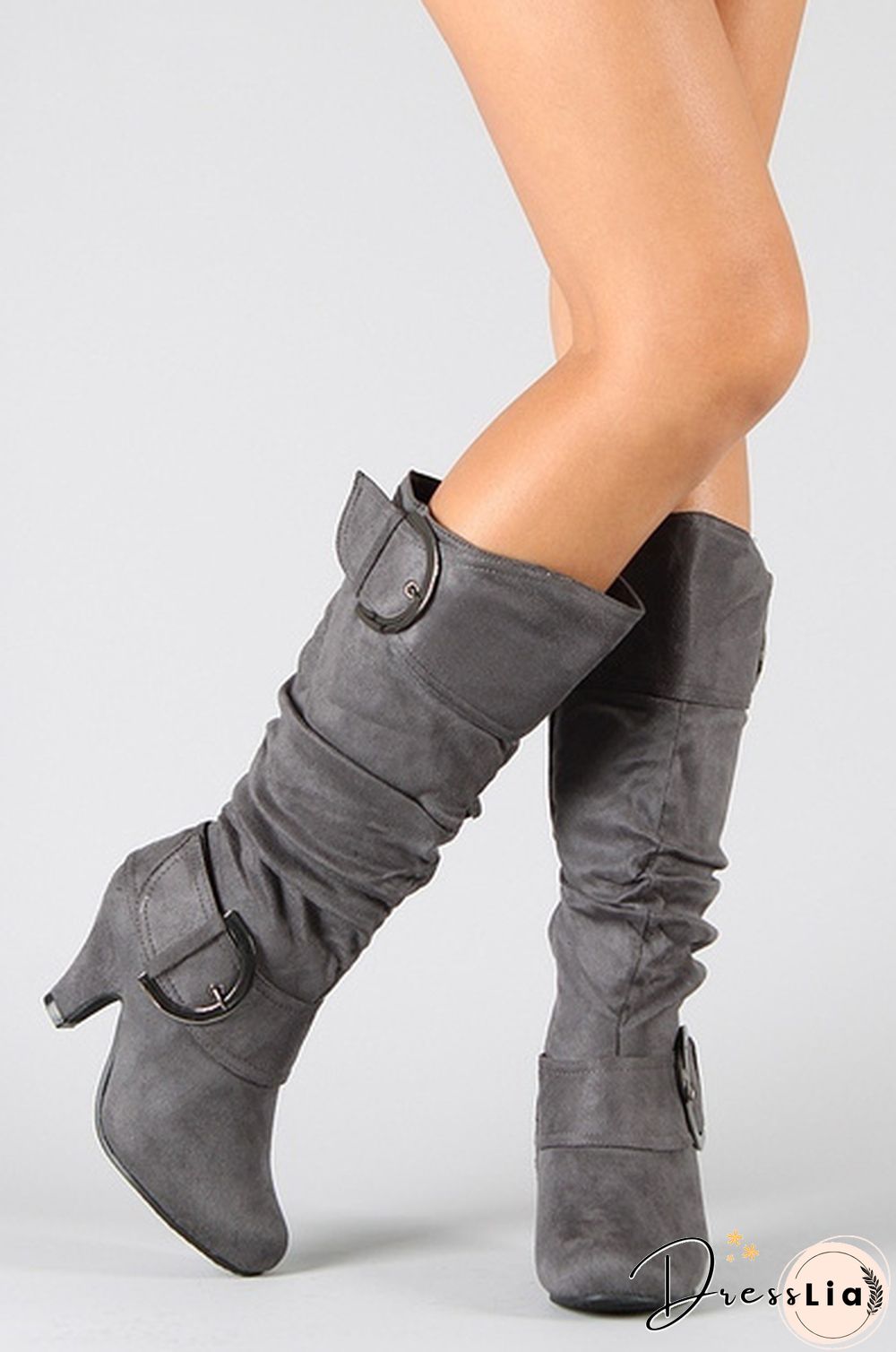 New Fashion Women Suede Knee High Boots Sexy Vintage Low Heel Boots Spring Autumn Buckle Shoes Casual Winter Pumps 34-43