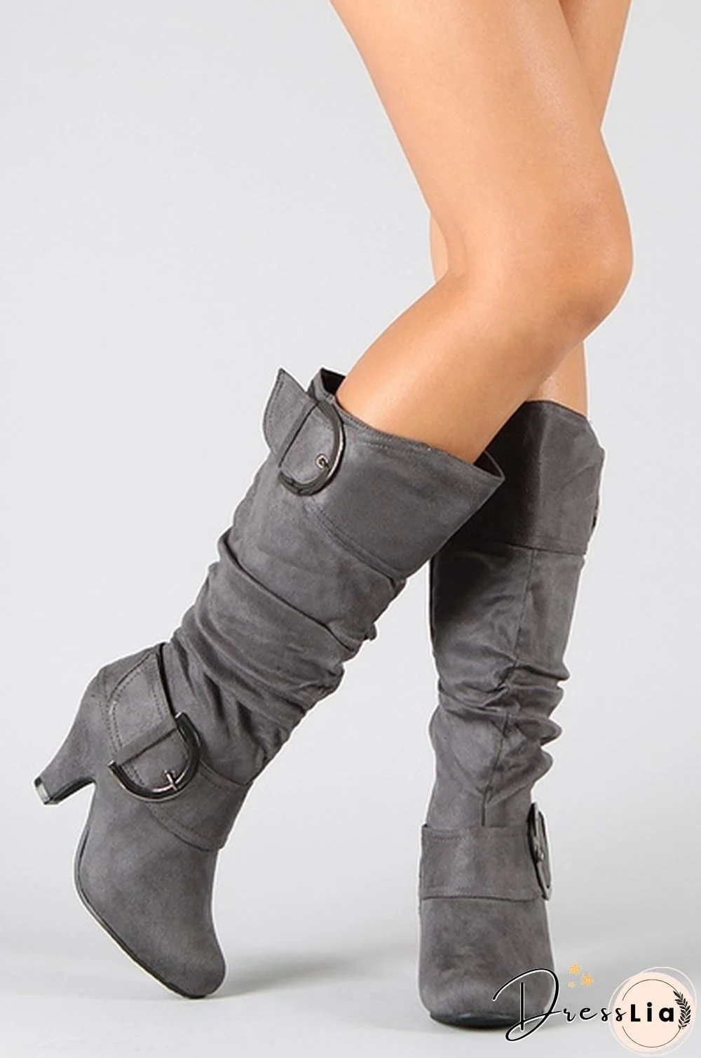 New Fashion Women Suede Knee High Boots Sexy Vintage Low Heel Boots Spring Autumn Buckle Shoes Casual Winter Pumps 34-43