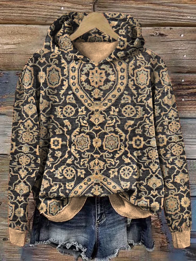 Vintage Ethnic Pattern Cozy Washed Hoodie