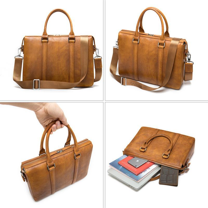 Retro Leather Handbag Fashion Business 14 Inch Computer Bag Crossbody Bag