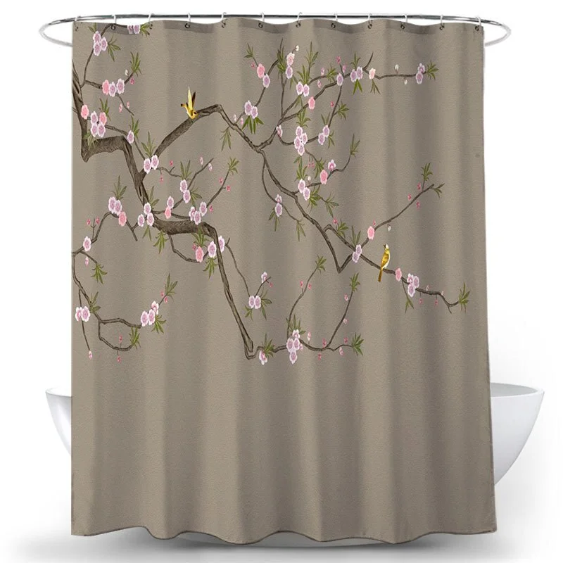 Flower Bird Shower Curtains Waterproof Bathroom Decor 3D Printed Fabric with Hooks Decoration Shower Curtain