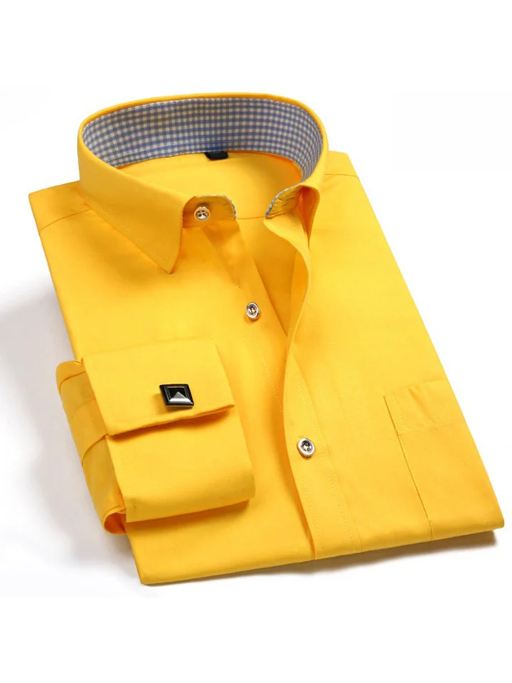 Men's Dress Shirt Button Up Shirt Collared Shirt French Cuff Shirts Plain Collar LF-16 blue jacquard LF-21 yellow plaid inner collar LF-17 pink jacquard LF-18 purple jacquard LF-23 blue plaid inner-Cosfine