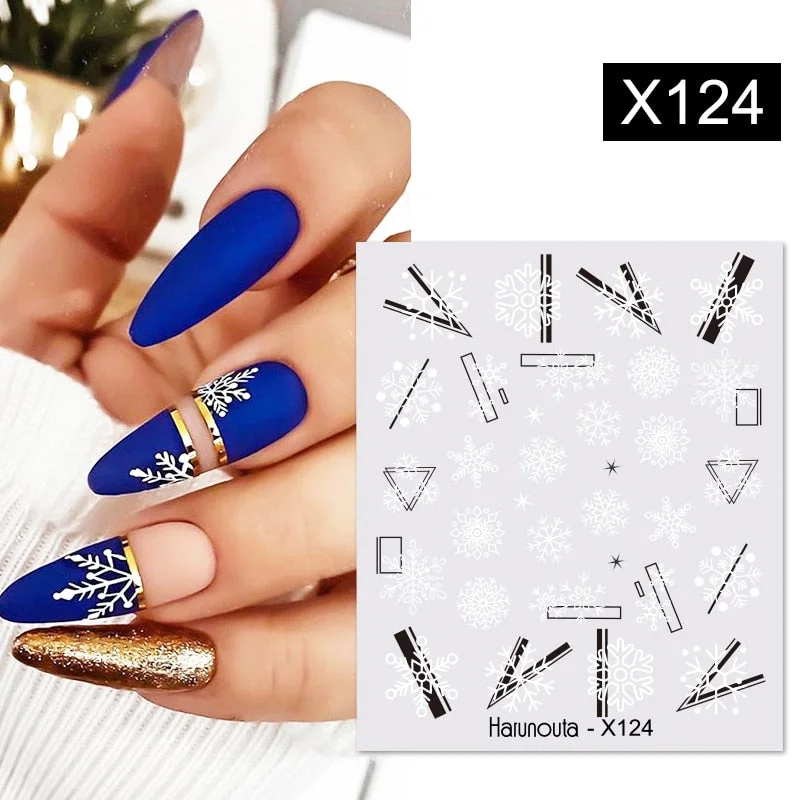 Harunouta Black Lines Flower Leaves Water Decals Stickers Floral Face Marble Pattern Slider For Nails Summer Nail Art Decoration