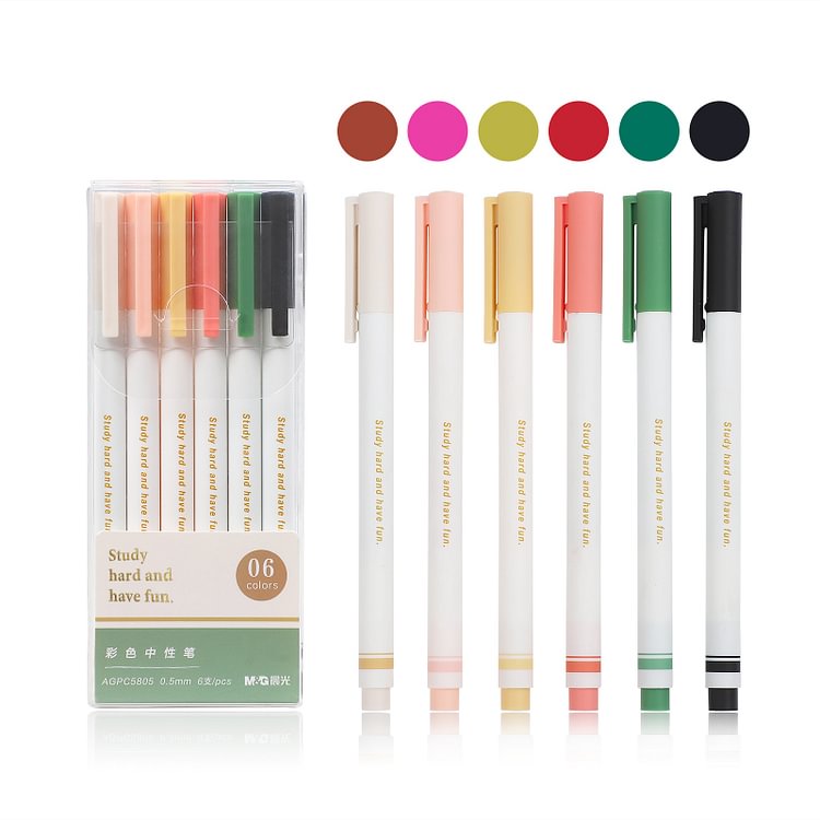 JOURNALSAY 6Pcs/Set Color Gel Pen 0.5mm Colorful Ink Ballpoint Student Drawing Writing