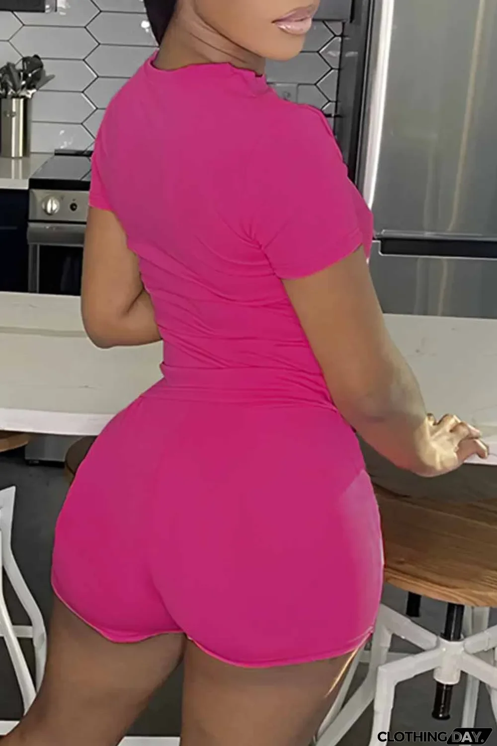 Purple Casual Print Letter O Neck Short Sleeve Two Pieces