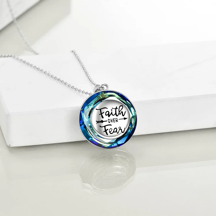 S925 Your Faith Is Bigger Than Your Fear Circle Crystal Necklace