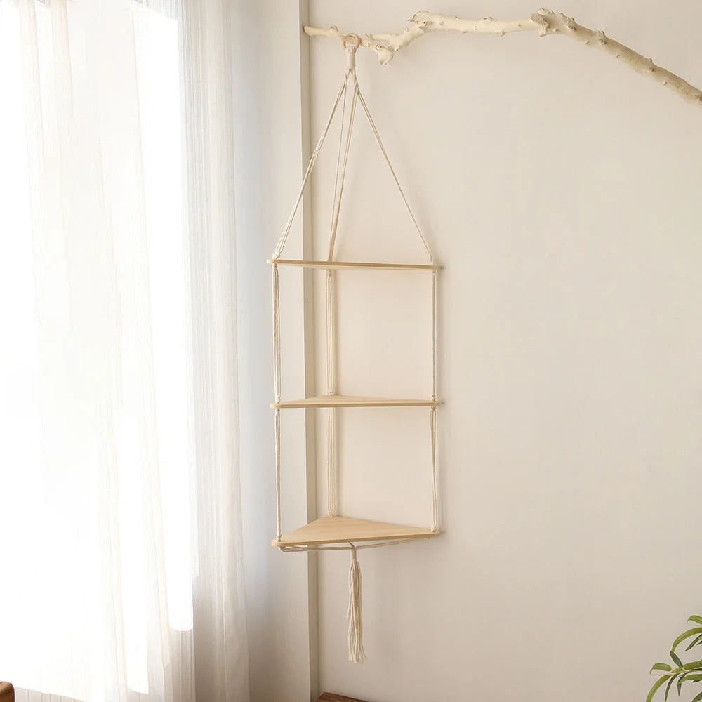 Triangle Shelves Wall Decor Macrame Wall Shelf Boho Home Decor Plant Hanger Candle Holder For Living Room Bedroom Decoration