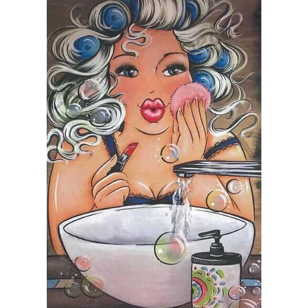 Full Round Diamond Painting Making up Woman (40*30cm)