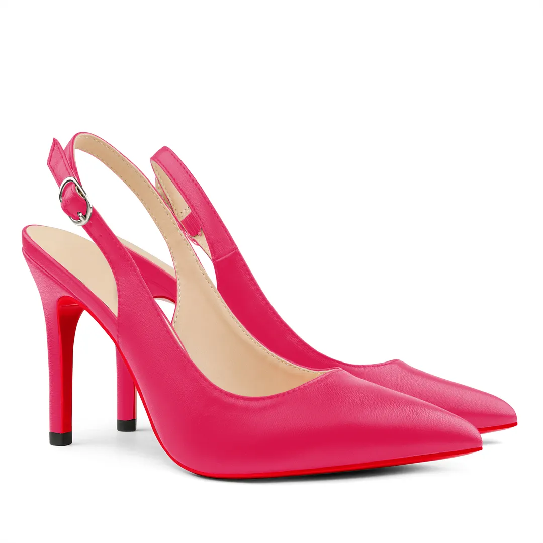 90mm Women's Pointed Toe Slingback Matte Heels Red Bottoms Pumps Comfortable Dress Shoes-vocosishoes