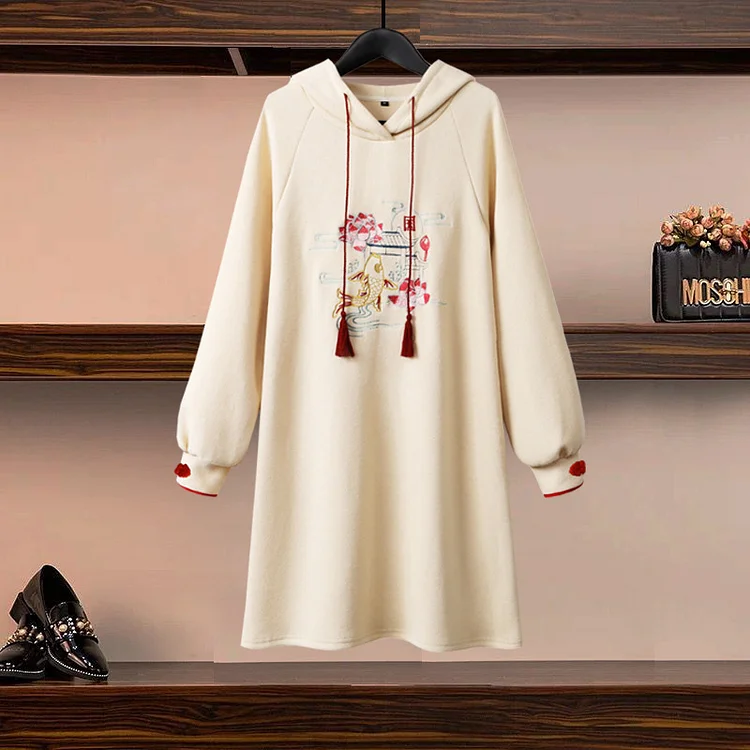 Vintage Embroidery Hooded Sweatshirt Dress Family Matching Sweatshirt - Modakawa modakawa