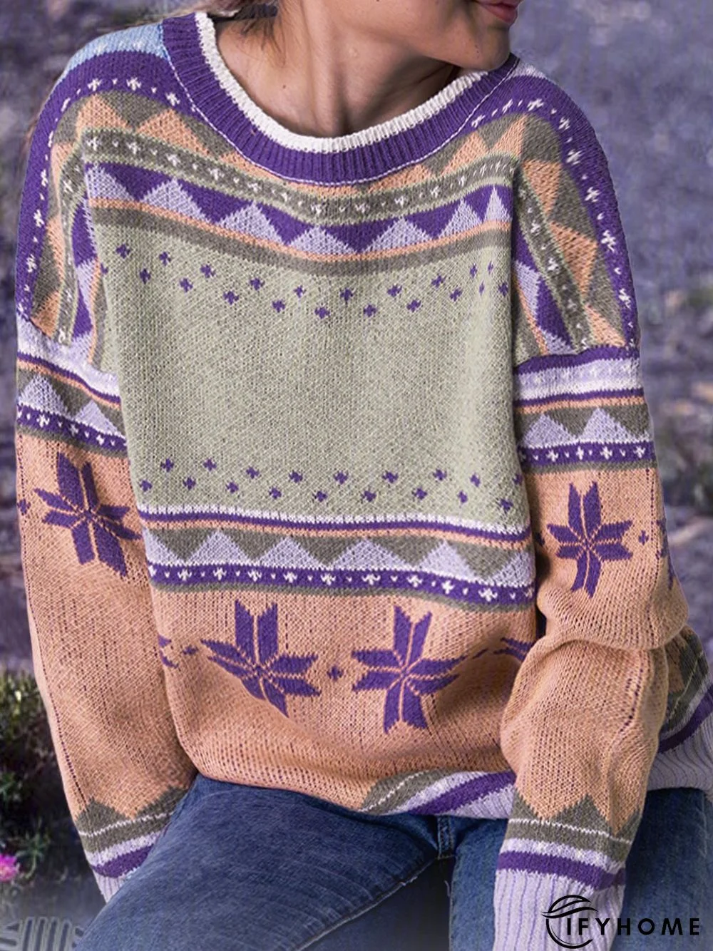 Women Casual Long Sleeve Round Neck Sweater | IFYHOME
