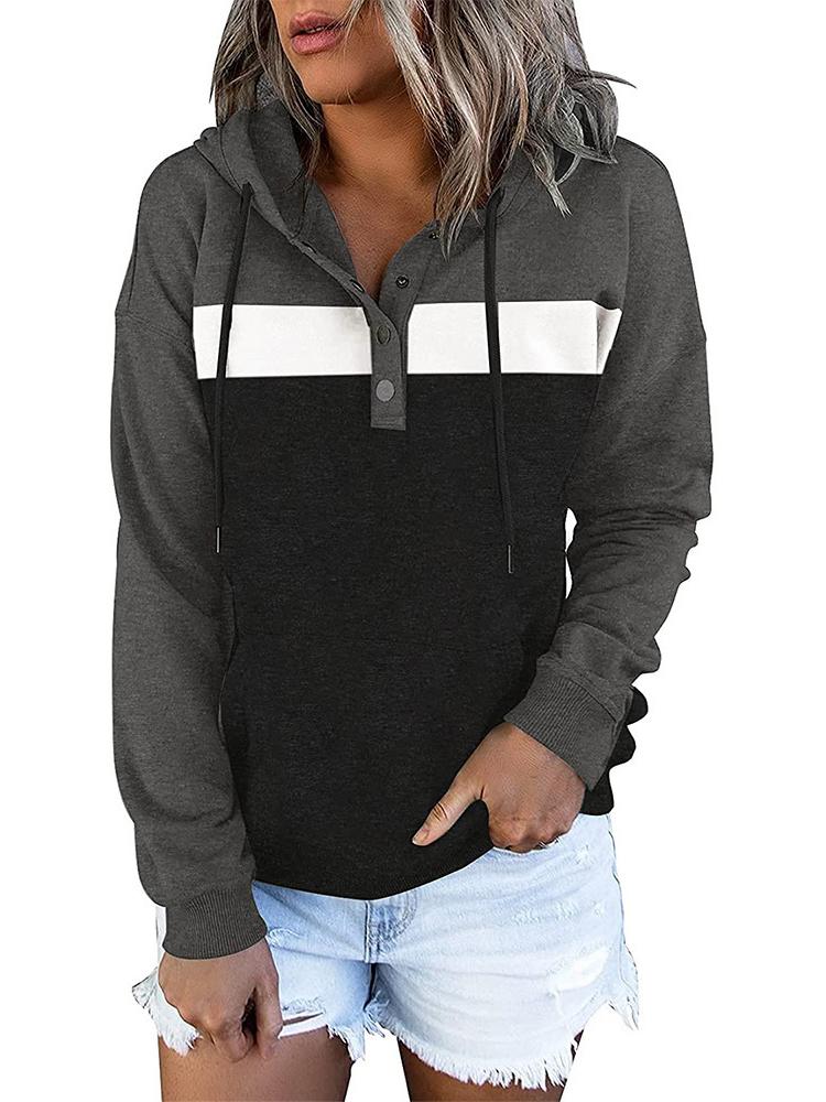 Women Long Sleeve Hooded Striped Sweatshirt Top