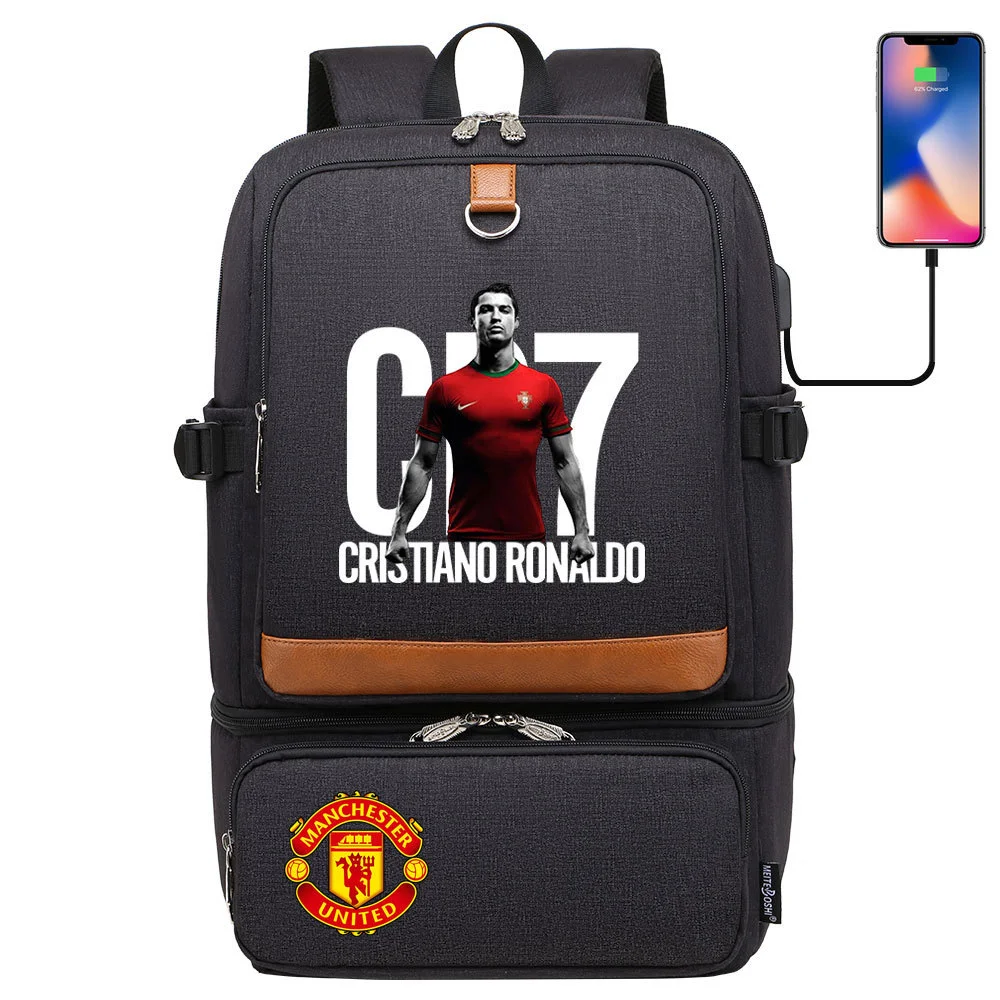 Cristiano Ronaldo Multi-pocket Square Backpack with USB Charging and 15-inch Laptop Compartment