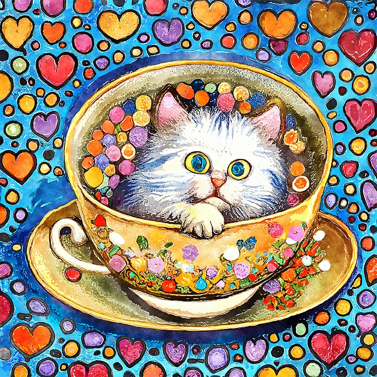 Cat In Tea Cup 30*30CM (Canvas) Full Round Drill Diamond Painting gbfke