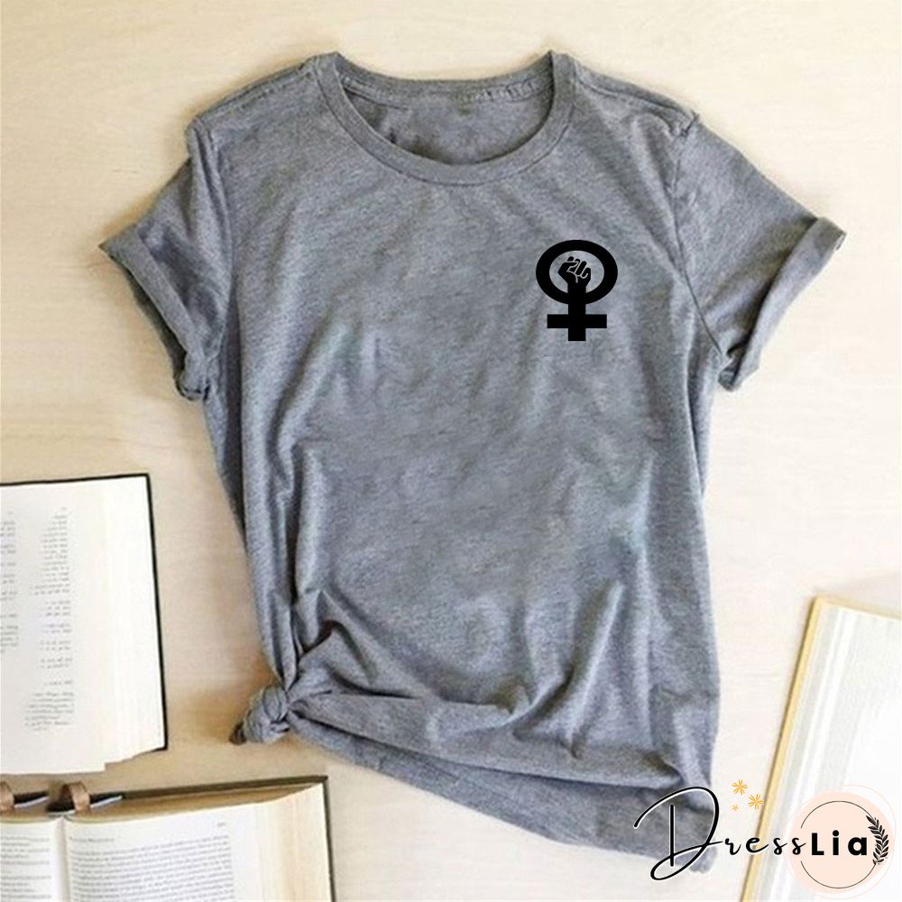 Feminist Women Tshirt Fist Chest Label Print Casual Funny Summer T ShirtFor Lady Girl Tops Tees Hipster Drop Ship Clothes