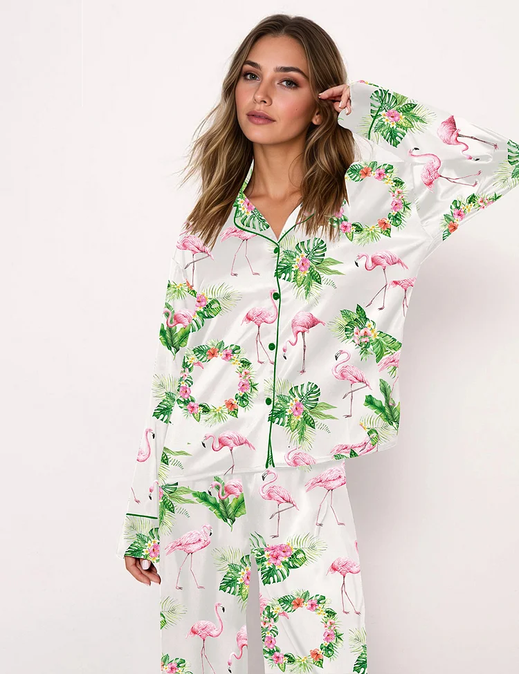 Women's Pink Flamingo Long Sleeve Pajama Set