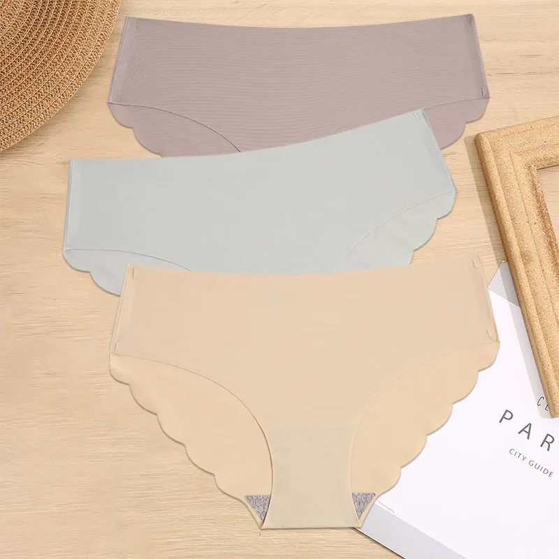 FINETOO 3PCS/Set M-XL Seamless Ice Silk Women Panties Sexy Pantys 7 Solid Colors Breathable Pantys Underwear For Girls Lingerie