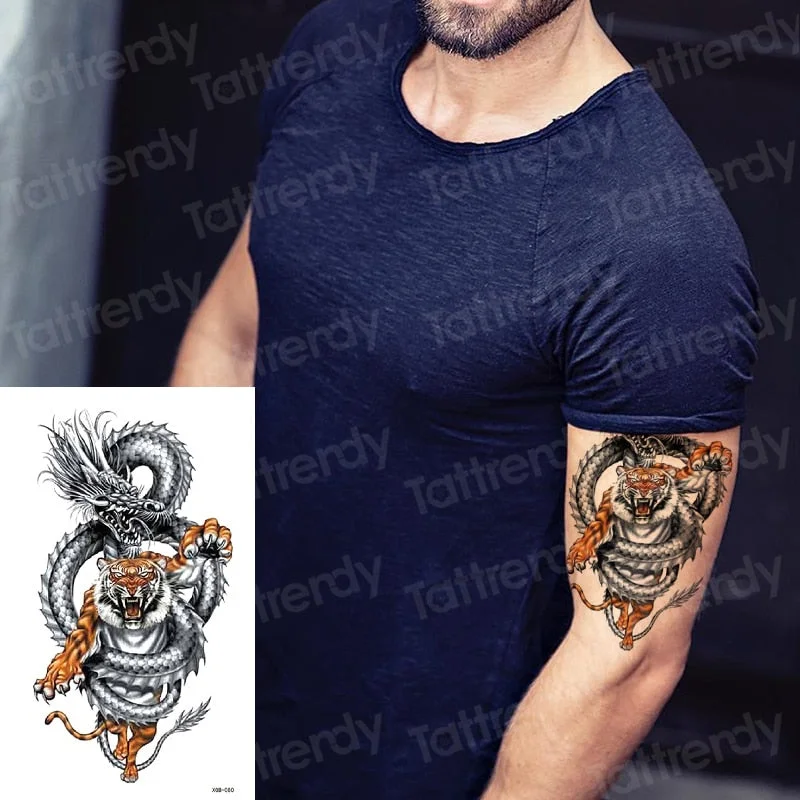 Temporary Tattoo Sticker Forest Moon Bird Bear animal Tattoos Waterproof Leopard Wolf Tiger Body Art Arm flower Fake Tattoo Men