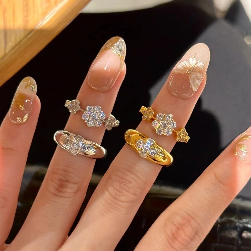 Elegant Lady Four Leaf Clover Flower Copper Mixed Metal Rings Bracelets Necklace