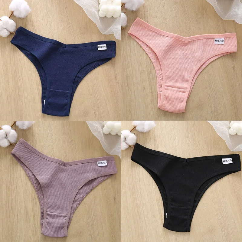 4PCS/Set Cotton Panties Women's Panties FINETOO Sexy Female Underpants Low Waist Underwear Women Pantys Lingerie M-XL