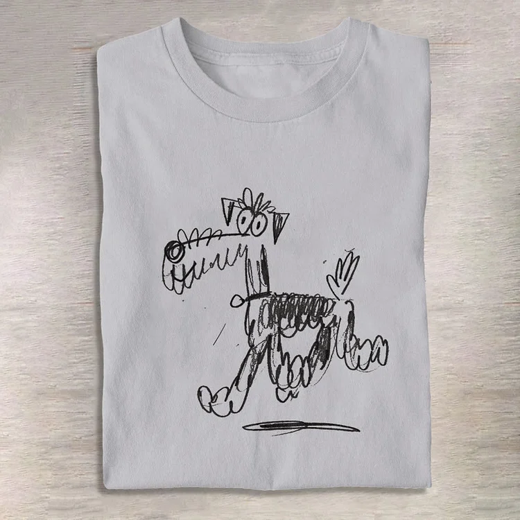 Cute Furry Puppy Simple Drawing Print T-Shirt