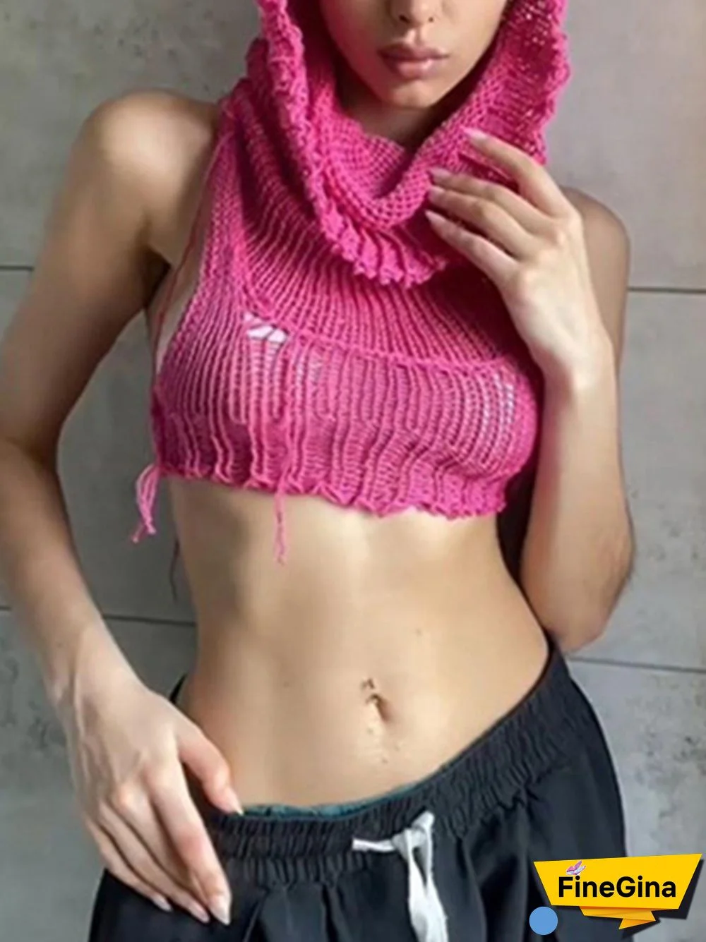 Hooded Crochet Knit Cropped Tank Top