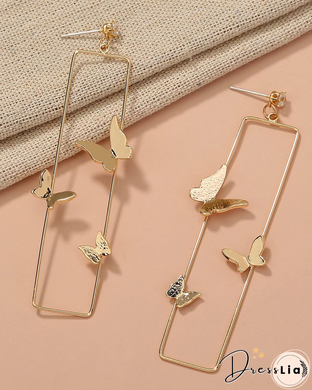 Rectangle Shaped Butterfly Pattern Drop Earrings
