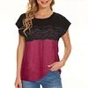 Gioiacombo&trade; Top a maniche corte da donna con pannello in pizzo