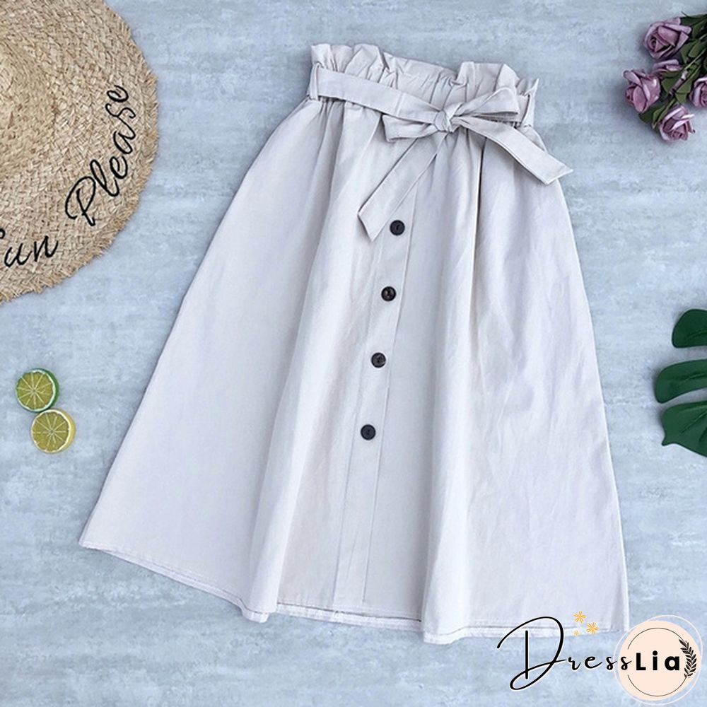 Women Skirts Fashion High Waist Skirt Women Spring Summer Midi Skirts Womens Elastic Waist A Line Ladies Skirts With Belt